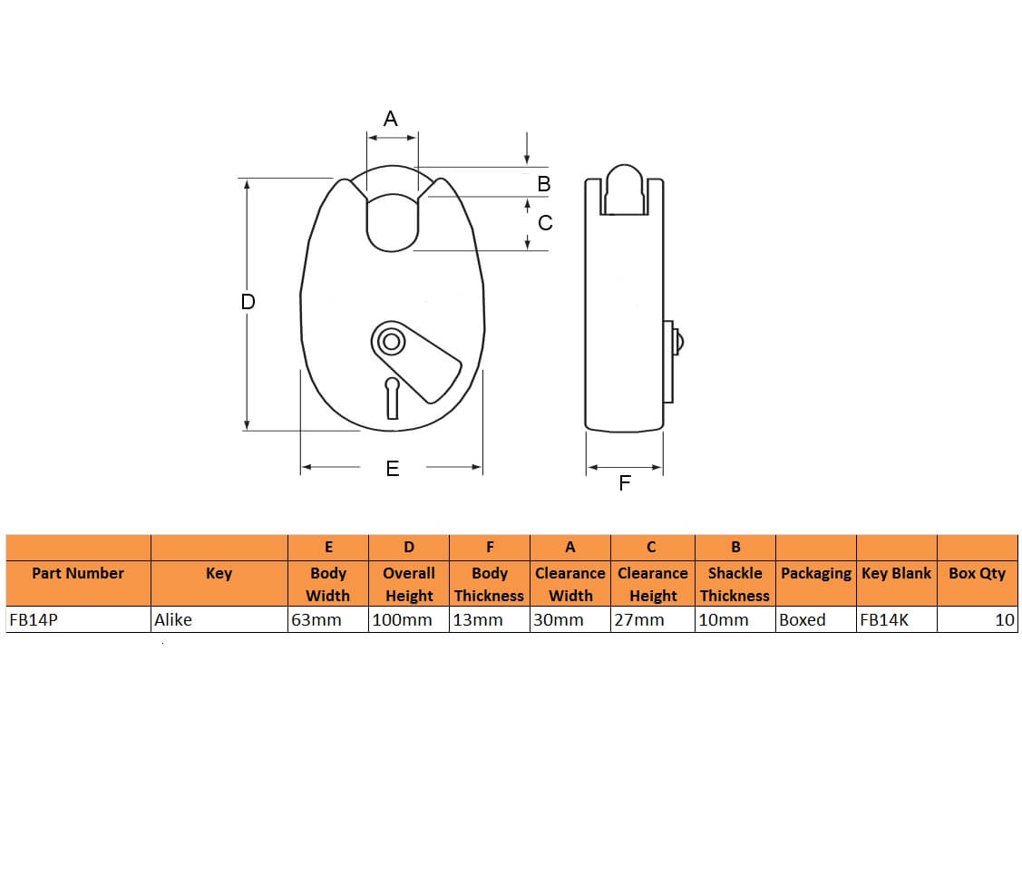 Fire Brigade FB14 Open Shackle Yellow Padlock