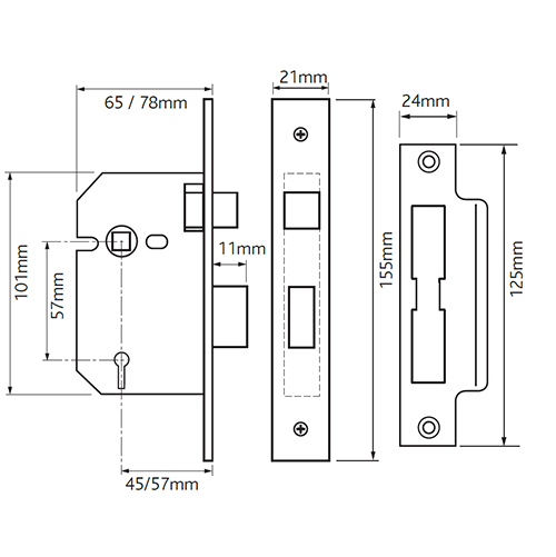 TSS 3 Lever Mortice Sashlock
