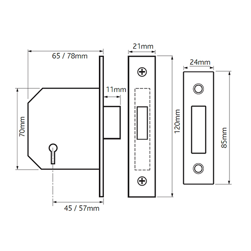 TSS 3 Lever Mortice Deadlock