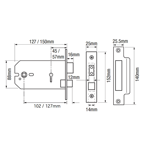 Imperial G5011/G5012 Horizontal Non British Standard 5 Lever Mortice Sashlock