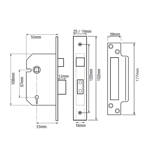 Willenhall M5 Non British Standard 5 Lever Mortice Sashlock