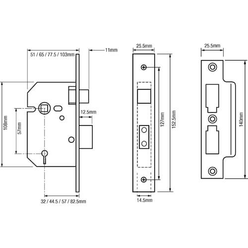 Union 2277 3 Lever Mortice Sashlock