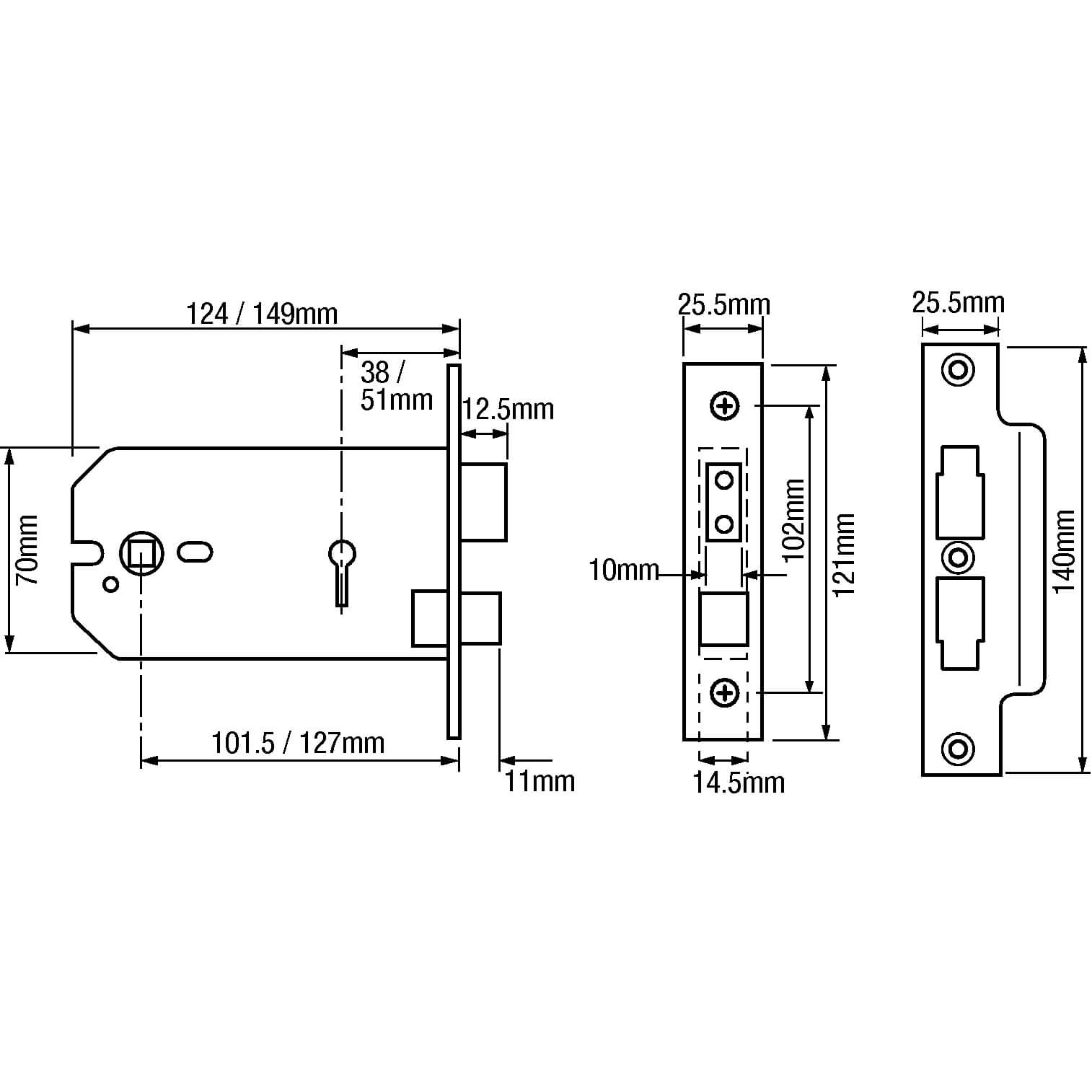 Union 2077 Horizontal 3 Lever Mortice Sashlock