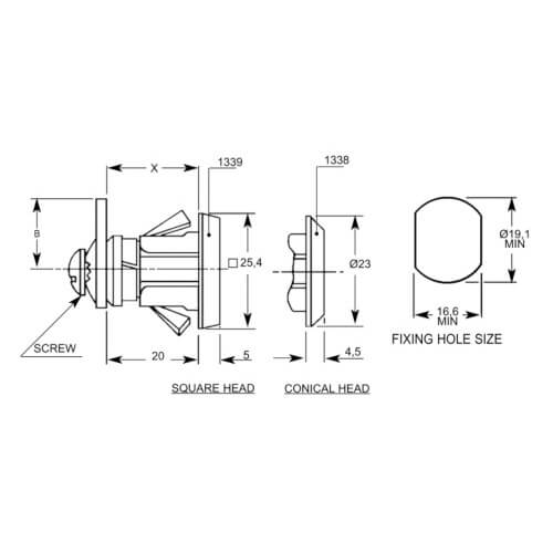 Lowe & Fletcher 1339 Square Face Snap Fix 20mm Body Camlock