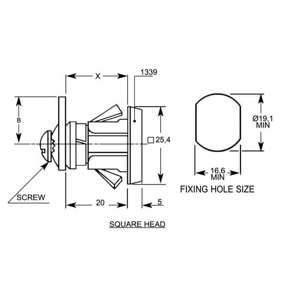 Lowe & Fletcher 1439 Square Face Snap Fix 20mm Body Camlock