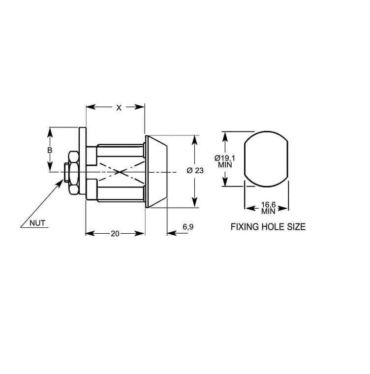 Lowe & Fletcher 2105 Conicle Face Nut Fix 20mm Body Camlock