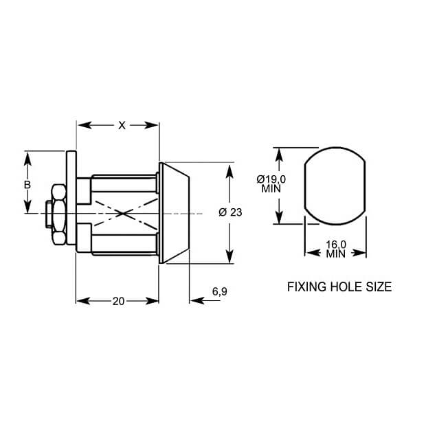 Lowe & Fletcher 2106 Conicle Face Nut Fix 20mm Body Camlock