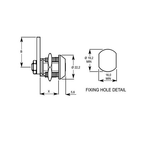 Lowe & Fletcher 4304 Conicle Face Nut Fix 23mm Body Radial Pin Tumbler Camlock