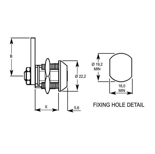 Lowe & Fletcher 4314 Conicle Face Nut Fix 30mm Body Radial Pin Tumbler Camlock