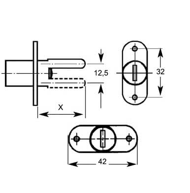 Lowe & Fletcher 5841 Horizontal Pedestal Furniture Lock 45mm Pin