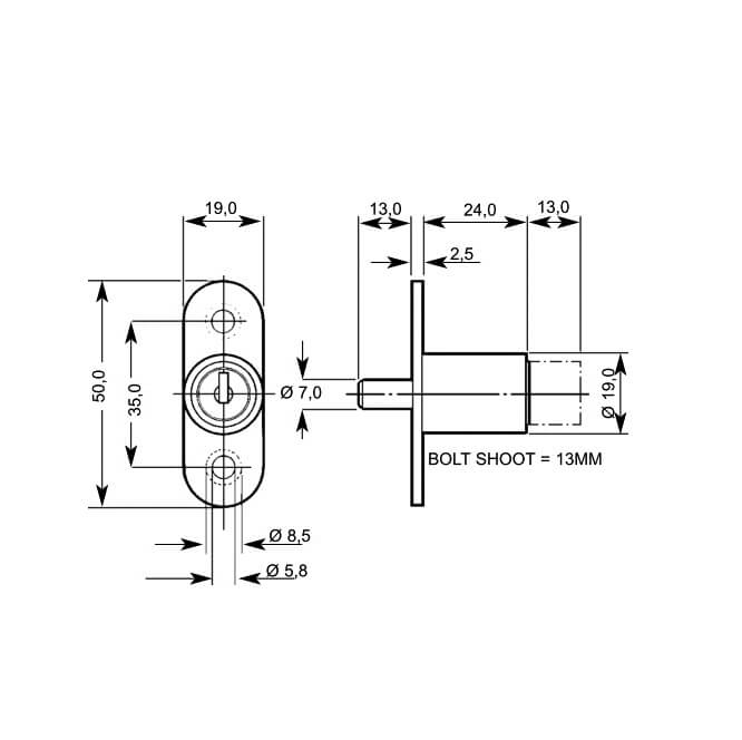 Lowe & Fletcher 5862 Sliding Push Lock