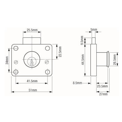 Union 4010 5 Pin Cylinder Drawer Cupboard Deadlock