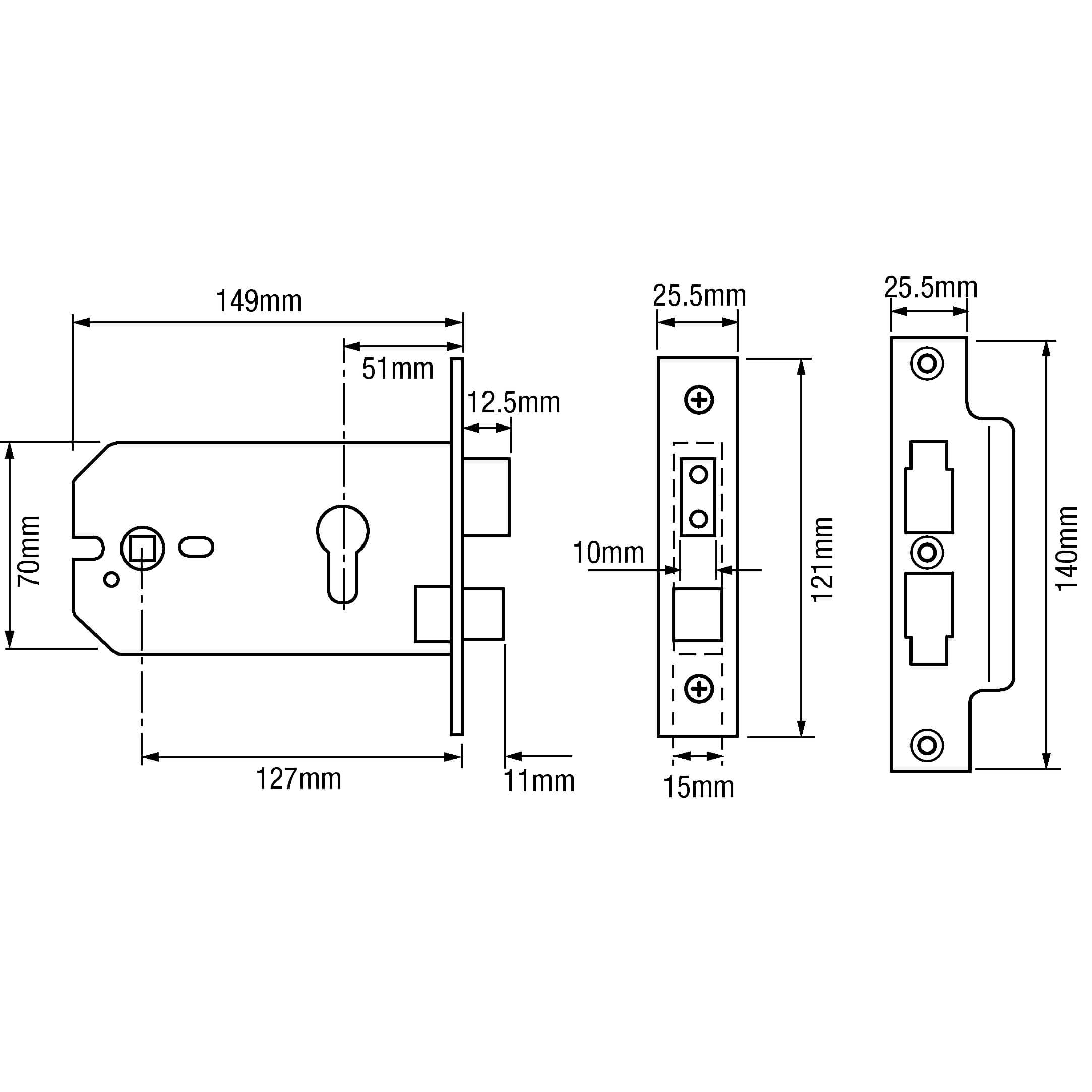 Union L2049 Horizontal Euro Mortice Sashlock 