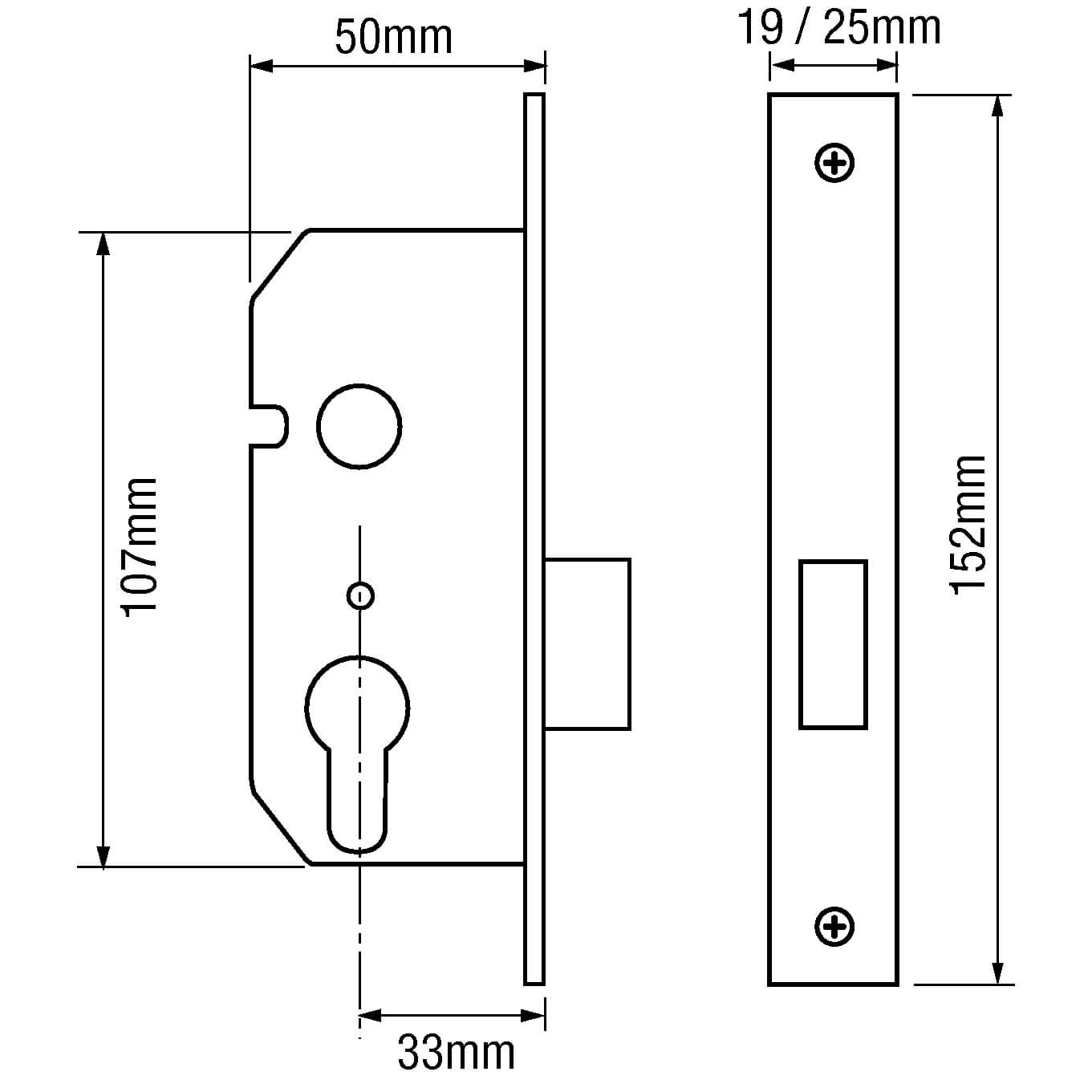 Willenhall M4 Upright Euro 2" Mortice Deadlock