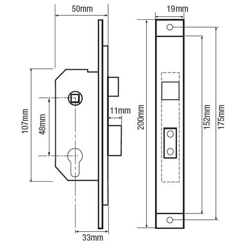 Willenhall M5 Euro 2" Mortice Sashlock FP19 Extended