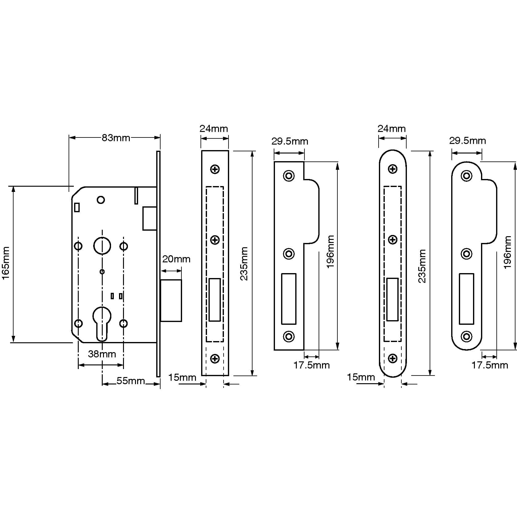 Union 2C2 Euro Mortice Deadlock