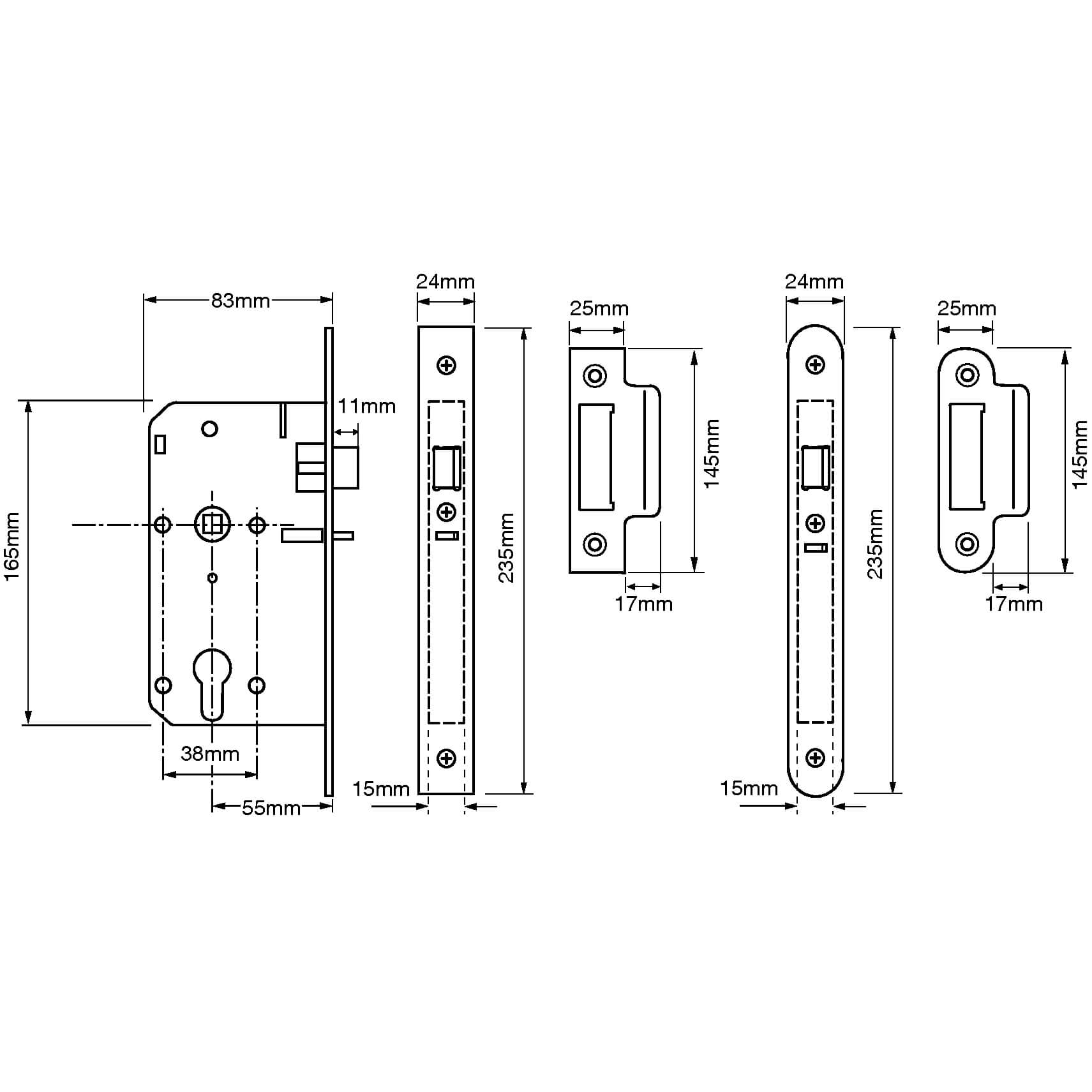 Union L2C25 Euro Deadlocking Mortice Nightlatch