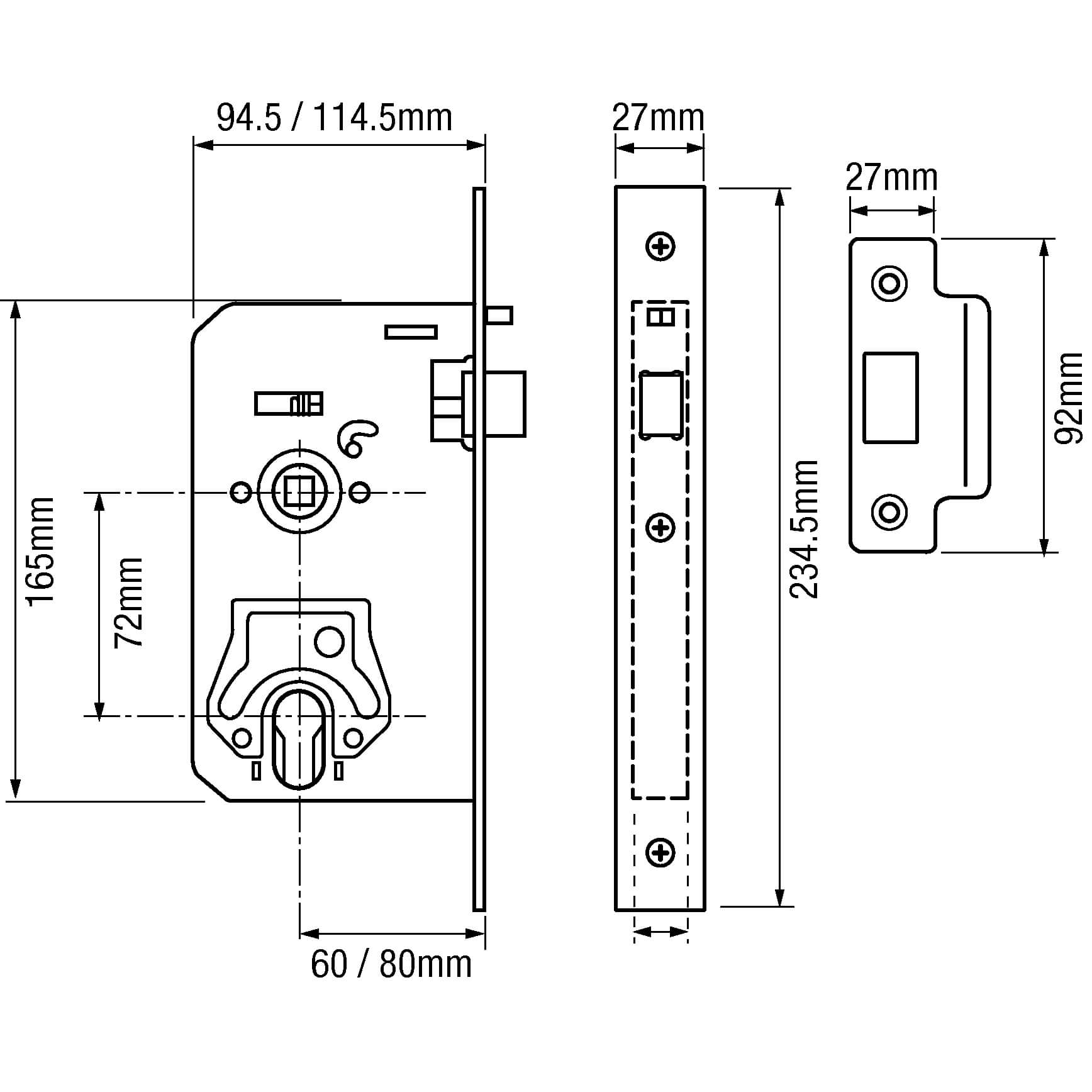 Union L2370 2D2 Dual Profile Mortice Nightlatch 