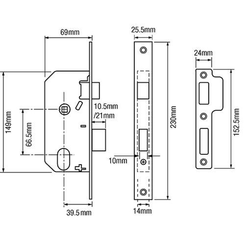 Union L2278 Oval Double Throw Mortice Sashlock