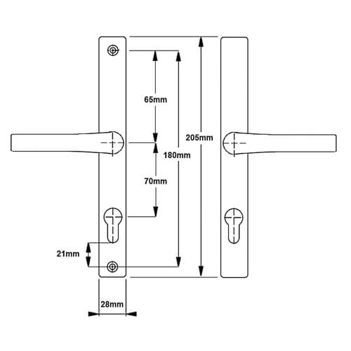 Hoppe London Lever Lever UPVC Multipoint Door Handles -  70mm PZ Unsprung 180mm Screw Centres