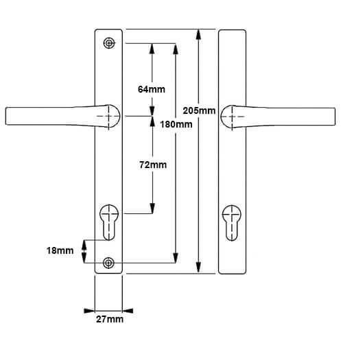 Hoppe London Lever Lever UPVC Multipoint Door Handles -  72mm PZ Unsprung 180mm Screw Centres