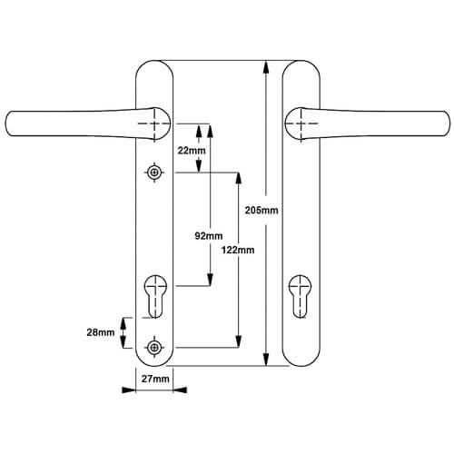 Fab & Fix Windsor Lever Lever UPVC Multipoint Door Handles - 92mm PZ Sprung 122mm Screw Centres 