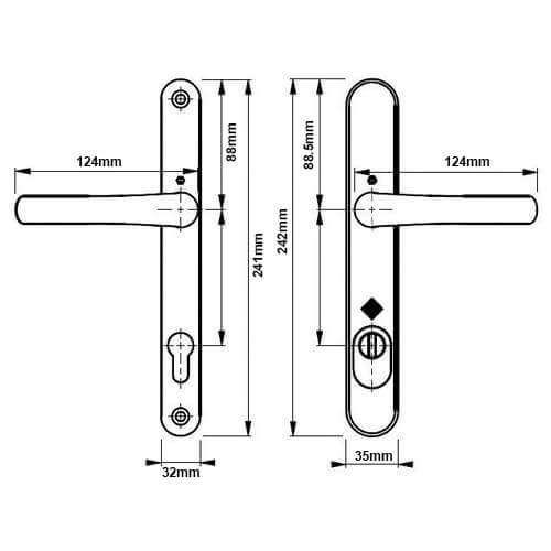 Hoppe Tokyo PAS24 Lever Lever UPVC Multipoint Door Handles -  92mm PZ Sprung 215mm Screw Centres