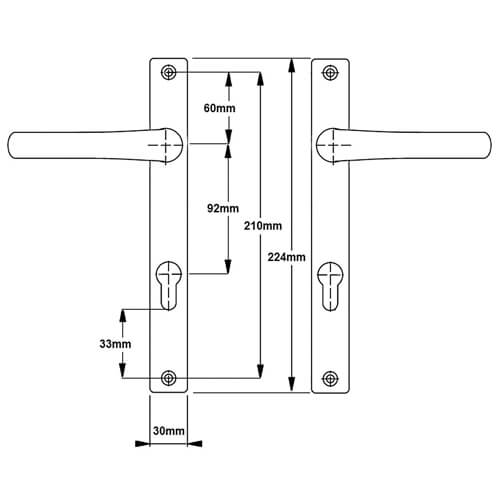 Wilka Lever Lever UPVC Multipoint Door Handles -  92mm PZ Unsprung 212mm Screw Centres