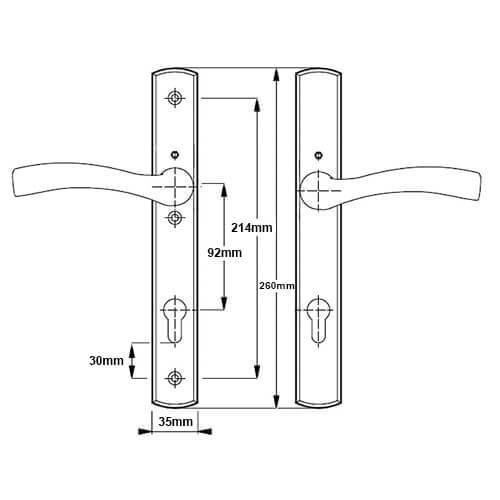 Winkhaus Palladio Lever Lever UPVC Multipoint Door Handles -  92mm PZ Unsprung 215mm Screw Centres