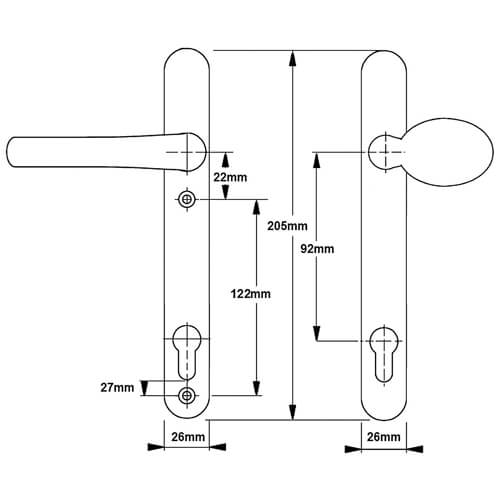 Fab & Fix Windsor Lever Moveable Pad UPVC Multipoint Door Handles - 92mm PZ Sprung 122mm Screw Centres 