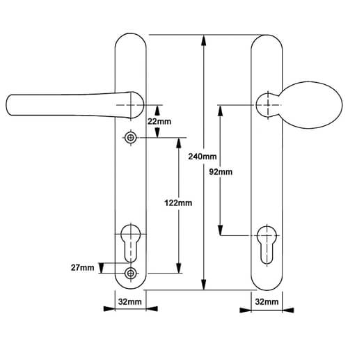 Hoppe Atlanta Lever Moveable Pad UPVC Multipoint Door Handles - 92mm PZ Sprung 122mm Screw Centres