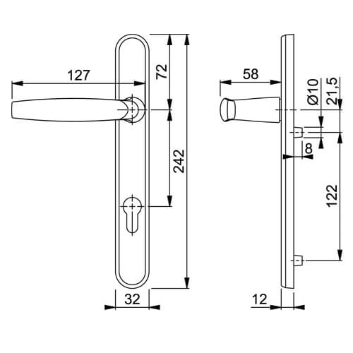 Hoppe Atlanta Lever Moveable Pad UPVC Multipoint Door Handles - 92mm PZ Sprung 122mm Screw Centres