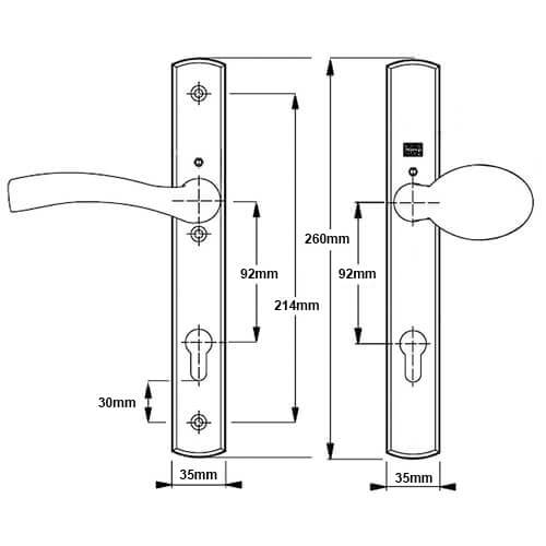 Winkhaus Palladio Lever Moveable Pad UPVC Multipoint Door Handles - 92mm PZ Unsprung 215mm Screw Centres