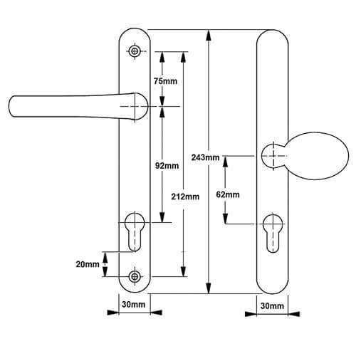 Fab & Fix Balmoral Lever Moveable Pad UPVC Multipoint Door Handles - 92mm/62mm PZ Sprung 212mm Screw Centres