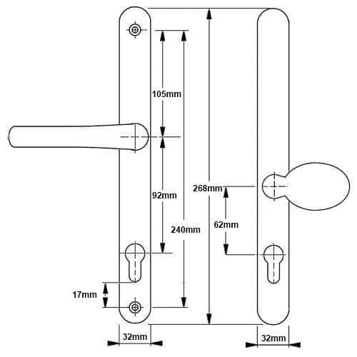 Fab & Fix Blenheim Lever Moveable Pad UPVC Multipoint Door Handles - 92mm/62mm PZ Sprung 240mm Screw Centres