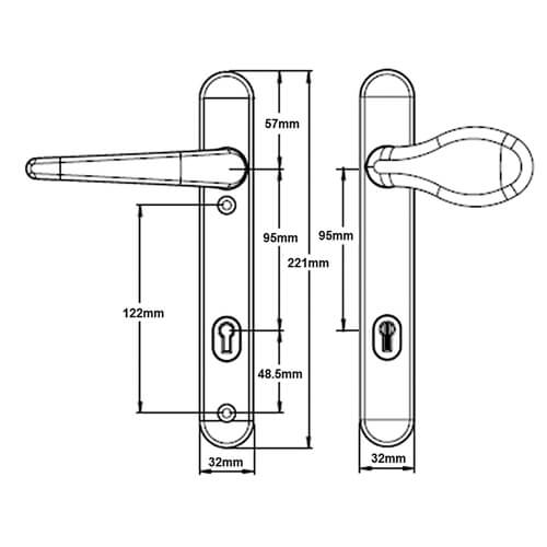 Era Vectis Classic Lever Moveable Pad UPVC Multipoint Door Handles - 95mm PZ Sprung 122mm Screw Centres