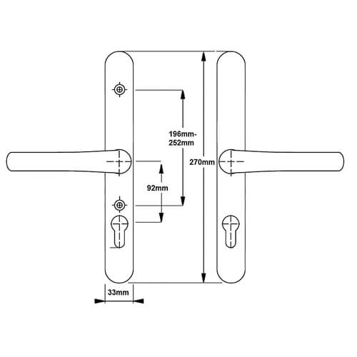 Yale Adjustable Lever Lever UPVC Multipoint Door Handles -  92mm PZ Sprung 196-252mm Screw Centres