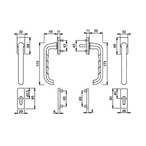 Hoppe Paris Handle Set for Patio Doors with Escutcheons