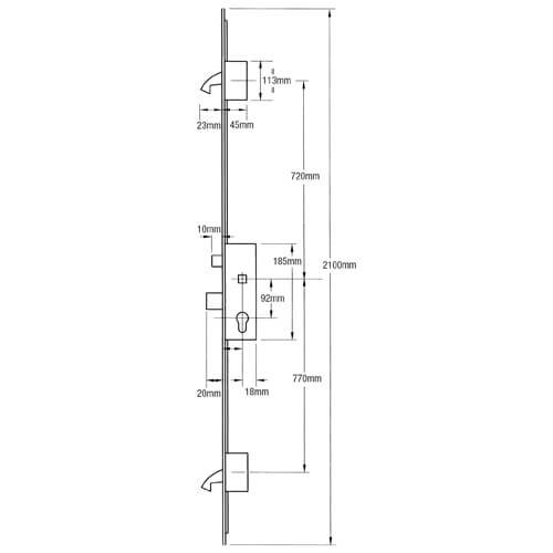 Winkhaus Cobra Latch Deadbolt 2 Hooks Multipoint Door Lock - 16mm Faceplate