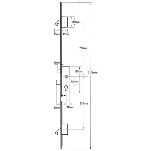 Winkhaus AV2 + Latch Deadbolt 2 Hooks Flat 16mm Faceplate Autolocking Multipoint Door Lock 