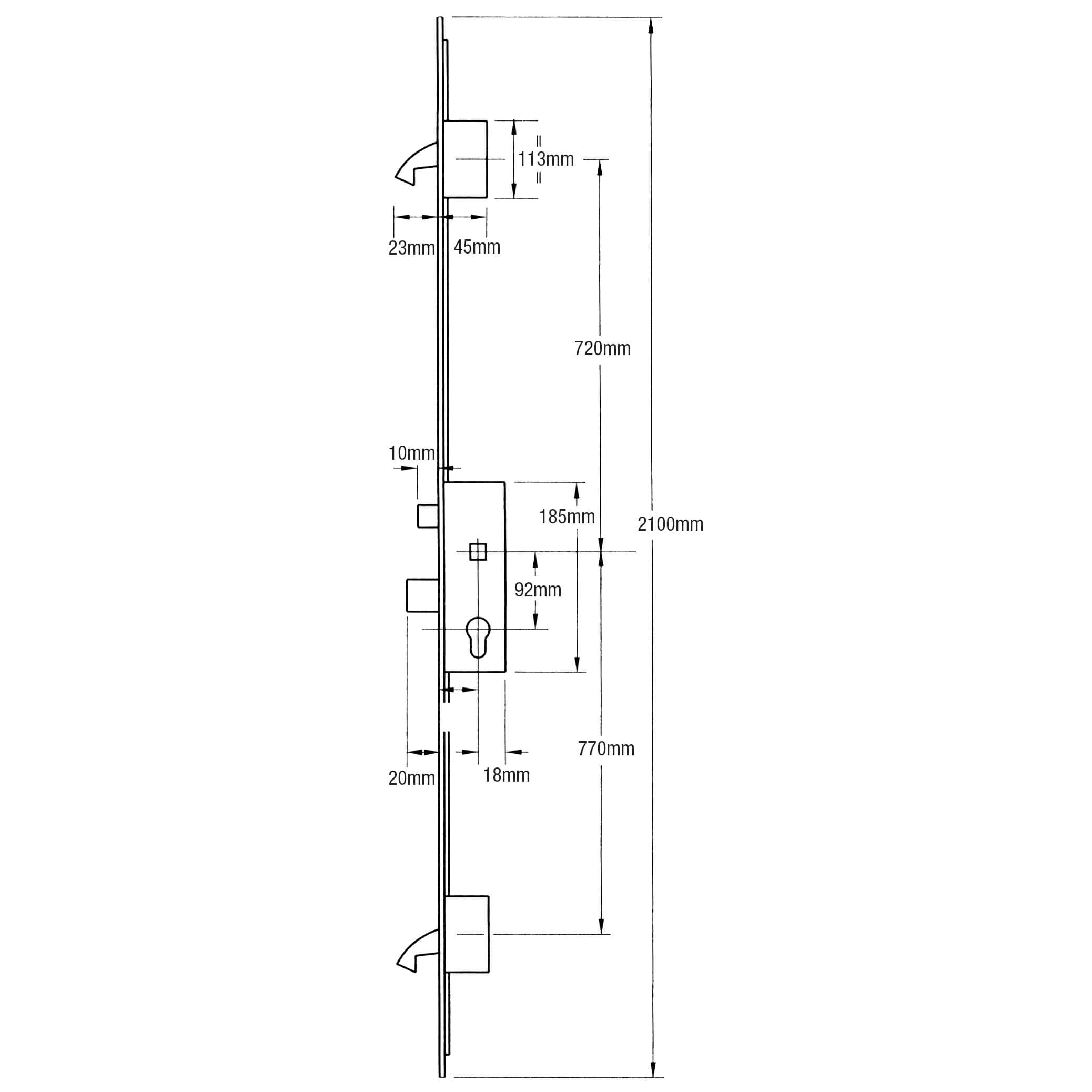 Winkhaus AV2 + Latch Deadbolt 2 Hooks Flat 20mm Faceplate Autolocking Multipoint Door Lock 