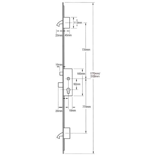 Winkhaus Cobra Latch Deadbolt 2 Hooks Multipoint Door Lock - 20mm Faceplate