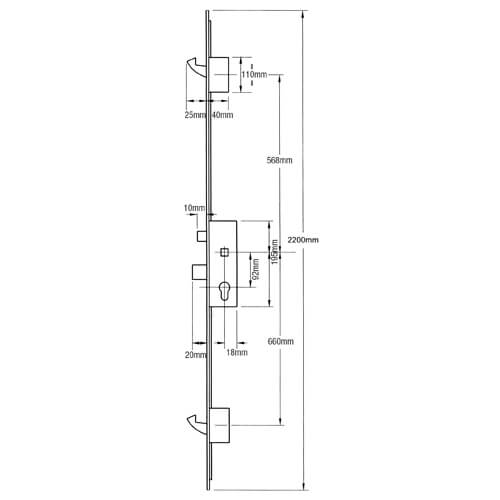 GU Europa Latch Deadbolt 2 Hooks Lift Lever Multipoint Door Lock