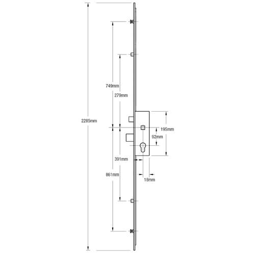 GU Europa Latch Deadbolt 2 Rollers 2 Mushrooms Split Spindle Multipoint Door Lock
