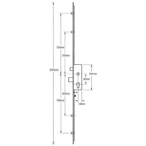 ERA Latch Deadbolt 4 Rollers Split Spindle Multipoint Door Lock - Option 2 (top roller to spindle = 705mm)