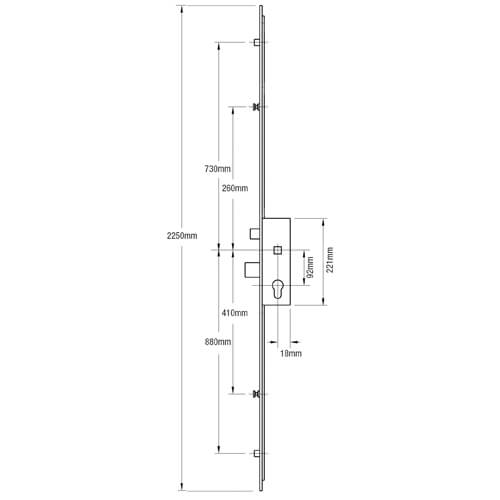 ERA Latch Deadbolt 2 Rollers 2 Mushrooms Split Spindle Multipoint Door Lock - Option 1 (top roller to spindle = 730mm)