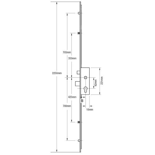 ERA Latch Deadbolt 2 Rollers 2 Mushrooms Split Spindle Multipoint Door Lock - Option 1 (top roller to spindle = 730mm)