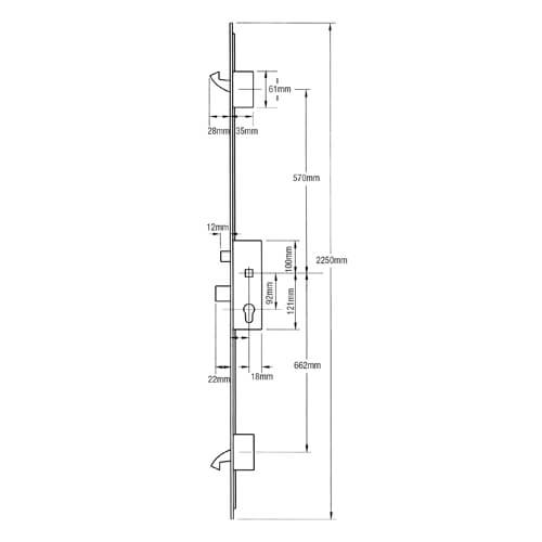 ERA Latch Deadbolt 2 Small Hooks Split Spindle Multipoint Door Lock - Option 1 (top hook to spindle = 570mm)