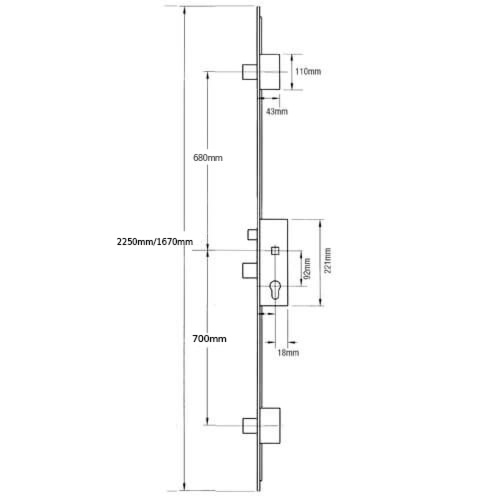 ERA Latch 3 Deadbolts Split Spindle Multipoint Door Lock - Option 2 (top deadbolt to spindle = 680mm)