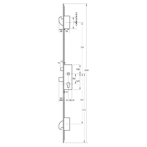 ERA Latch Deadbolt 2 Hooks Split Spindle 44mm Flat White Faceplate Multipoint Door Lock